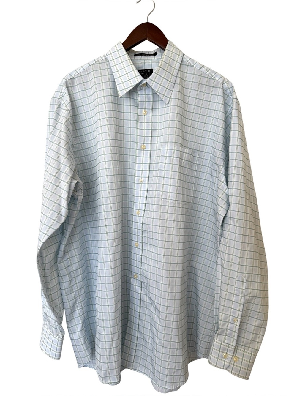 Harold Powell Men's Checked Dress Shirt - Light Blue & Green 17.5 36/37